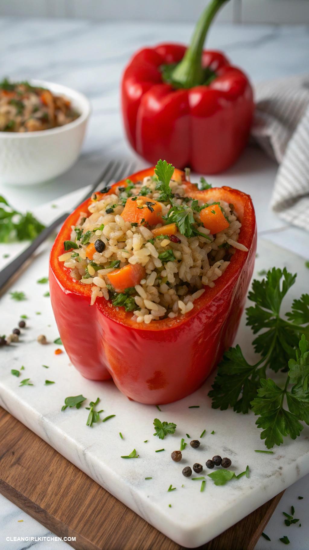 healthy carrot recipes Stuffed Bell Peppers with Carrot and Brown Rice