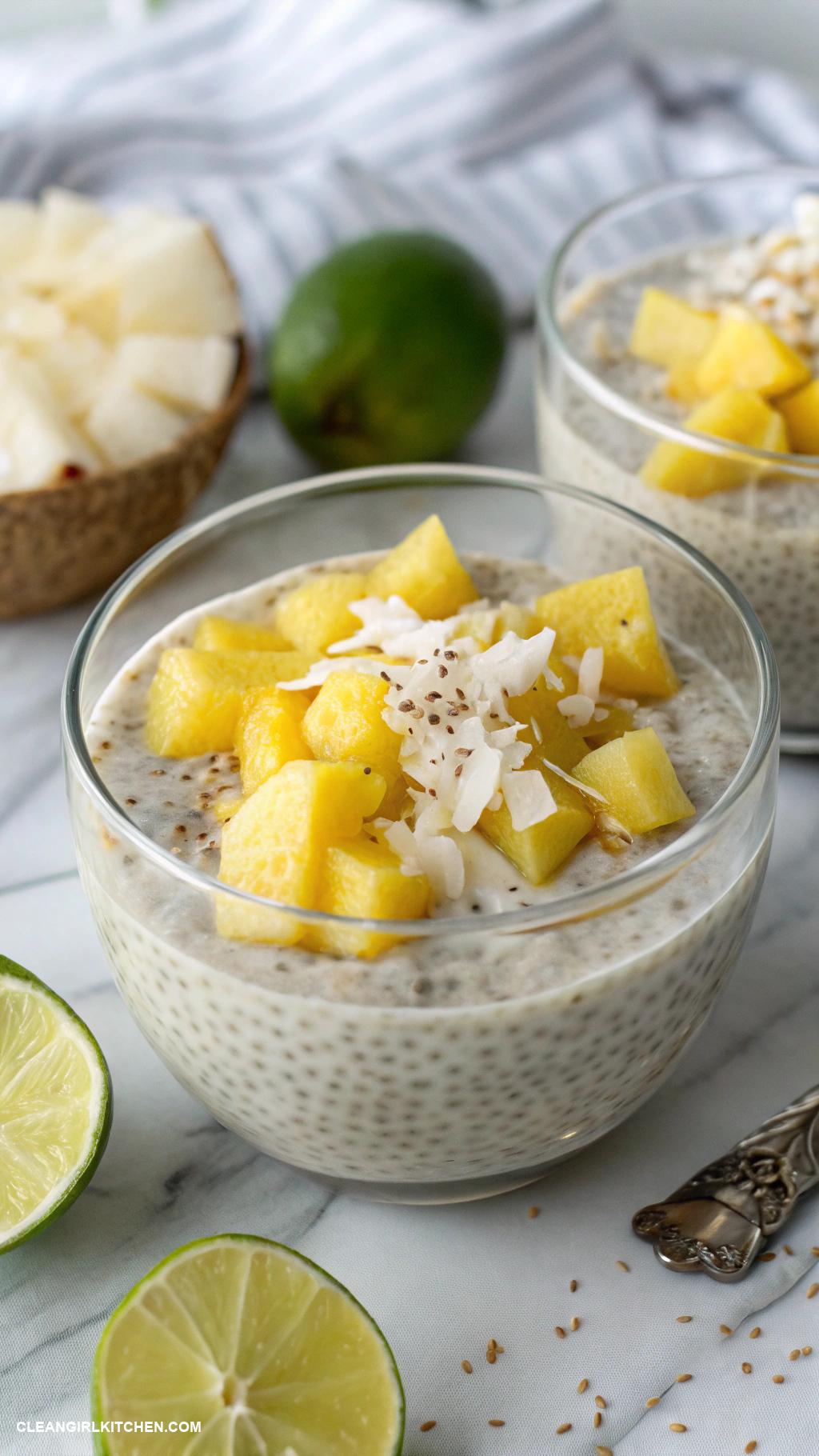 healthy chia seed pudding recipes Tropical Chia Seed Pudding Mix 14 cup chia seeds 1 cup coconut milk and add pineapple chunks shredded coconut and a squeeze of lime