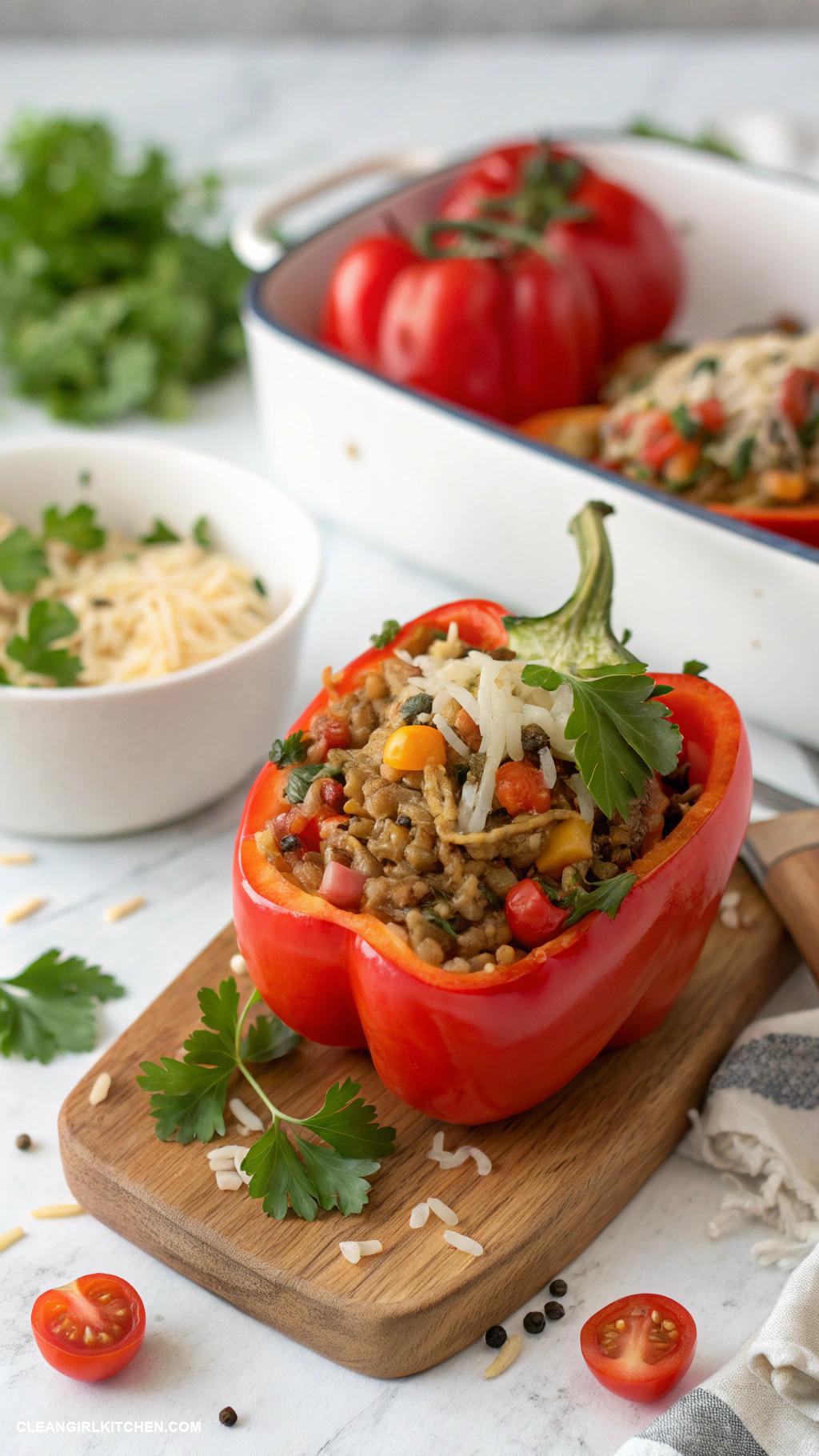 healthy christmas recipes Stuffed Bell Peppers with Lentils and Brown Rice