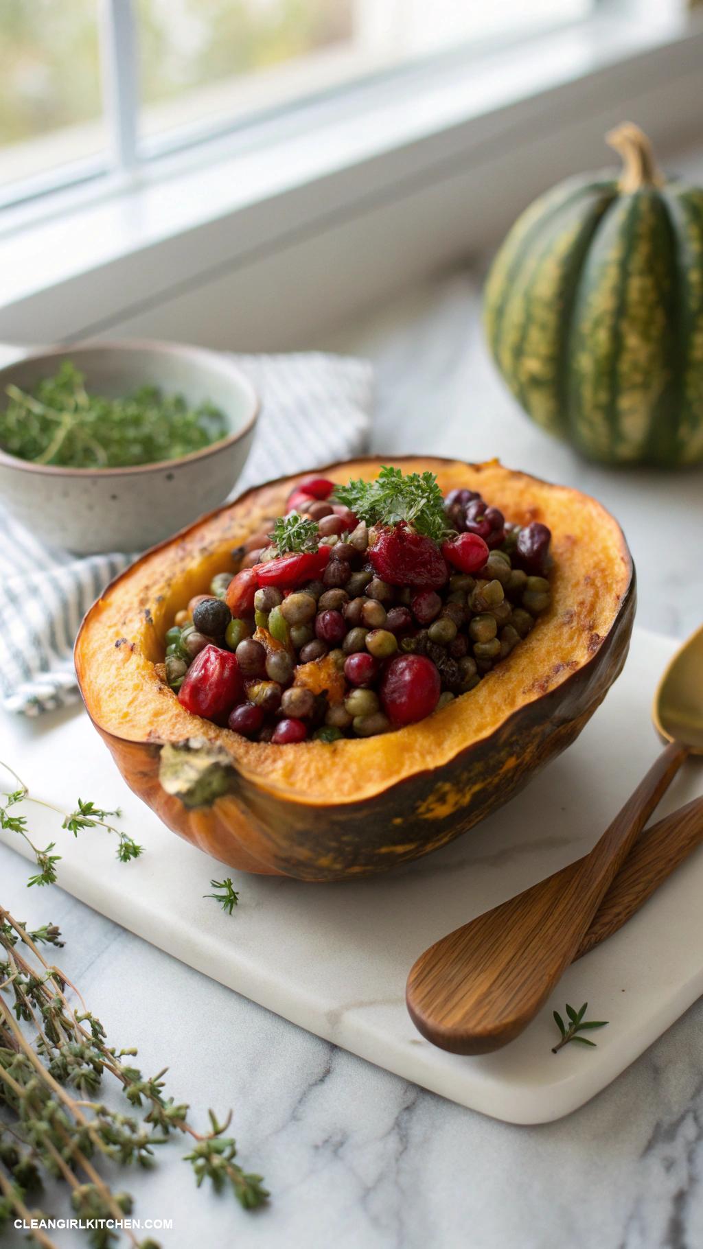 healthy dinner recipes for family Stuffed Acorn Squash with Lentils and Cranberries