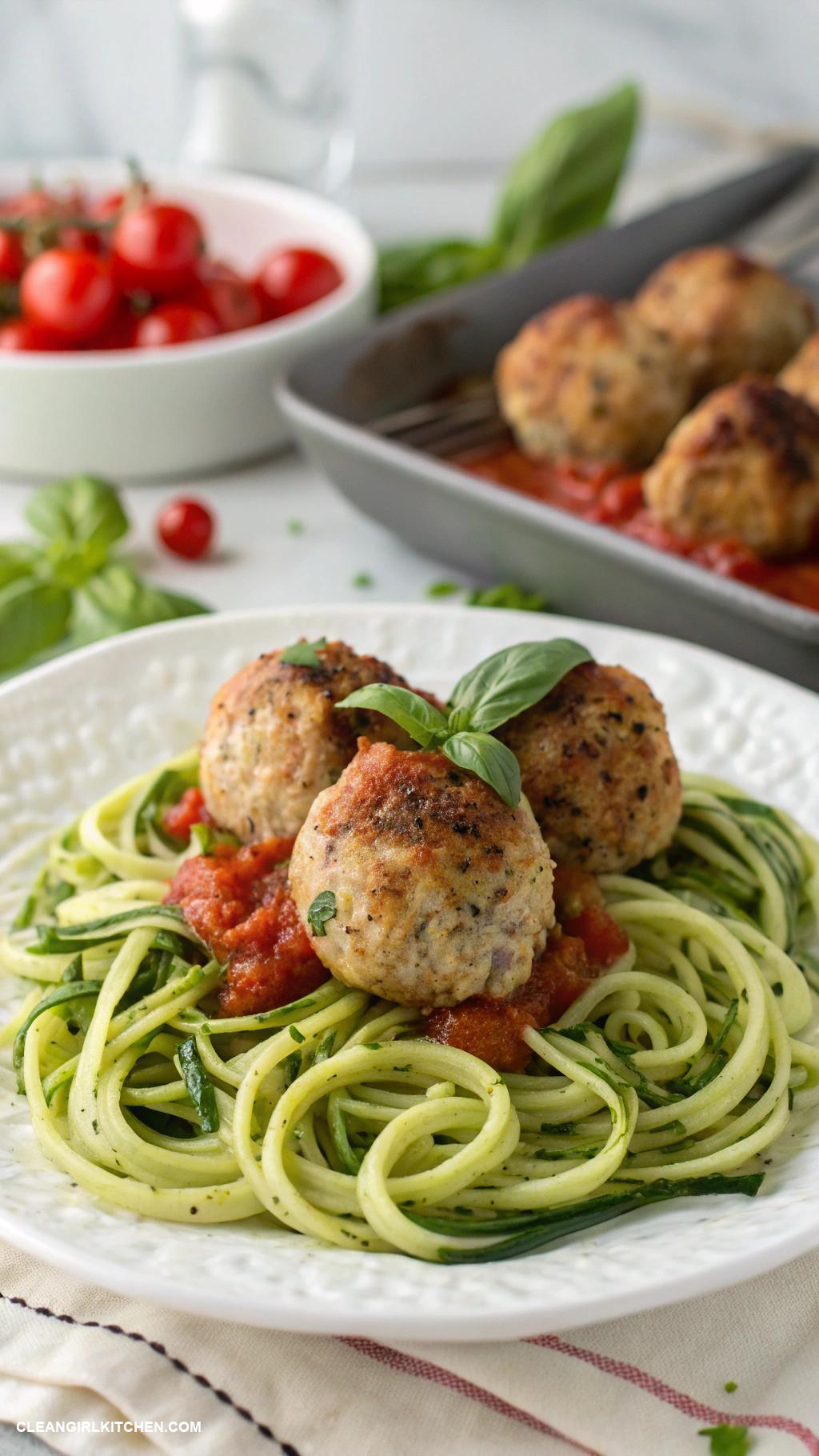 healthy dinner recipes for family Turkey and Spinach Meatballs with Zucchini Noodles