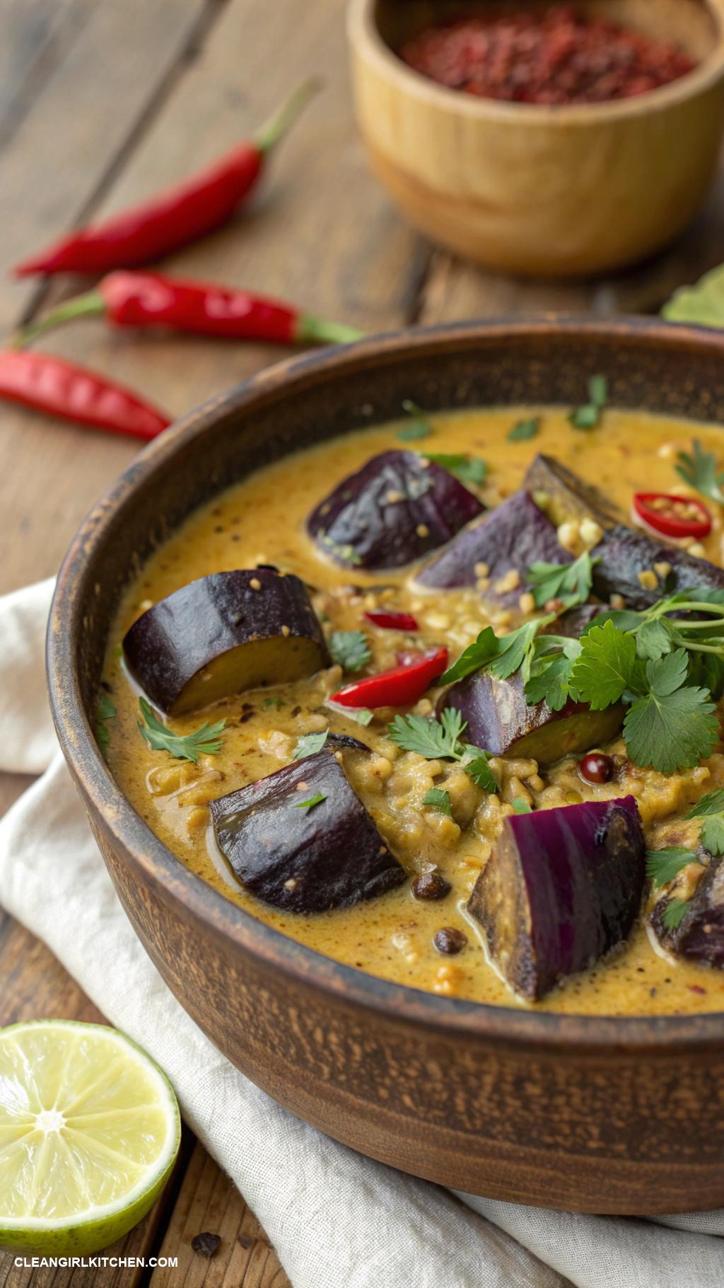healthy eggplant recipes Eggplant Curry with Coconut Milk and Lentils