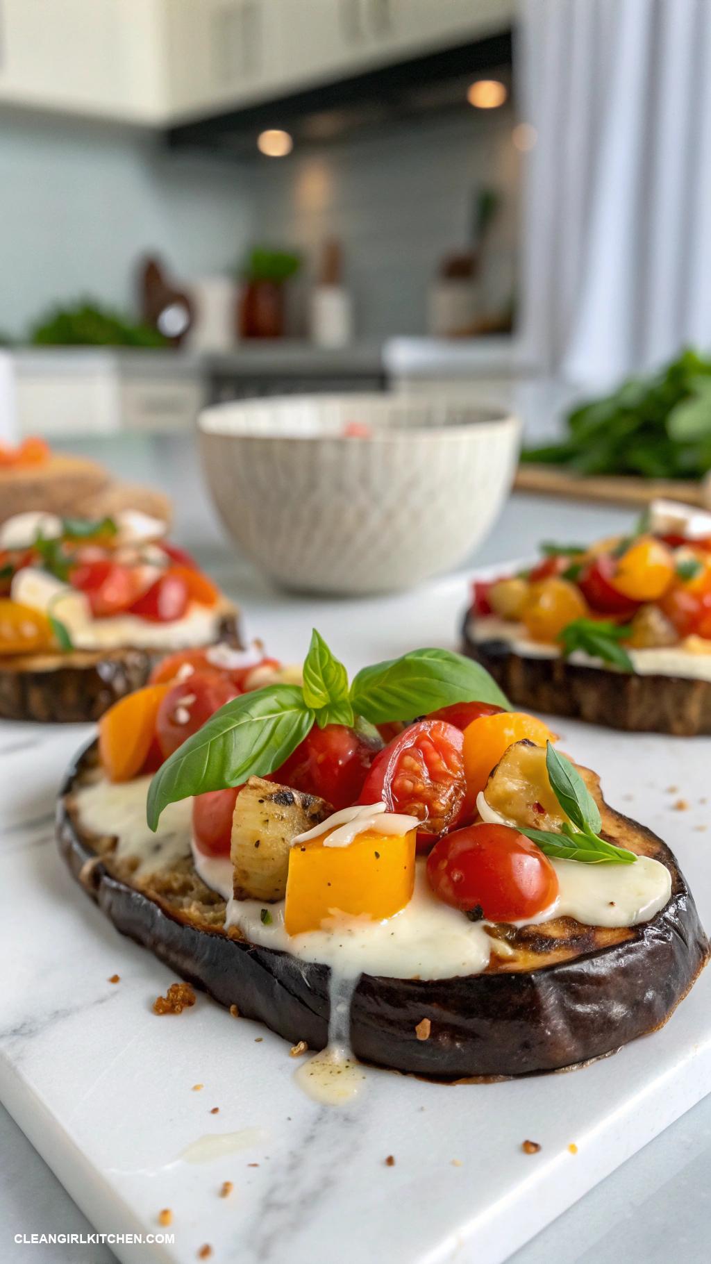 healthy eggplant recipes Eggplant Pizza Bites with Fresh Veggies