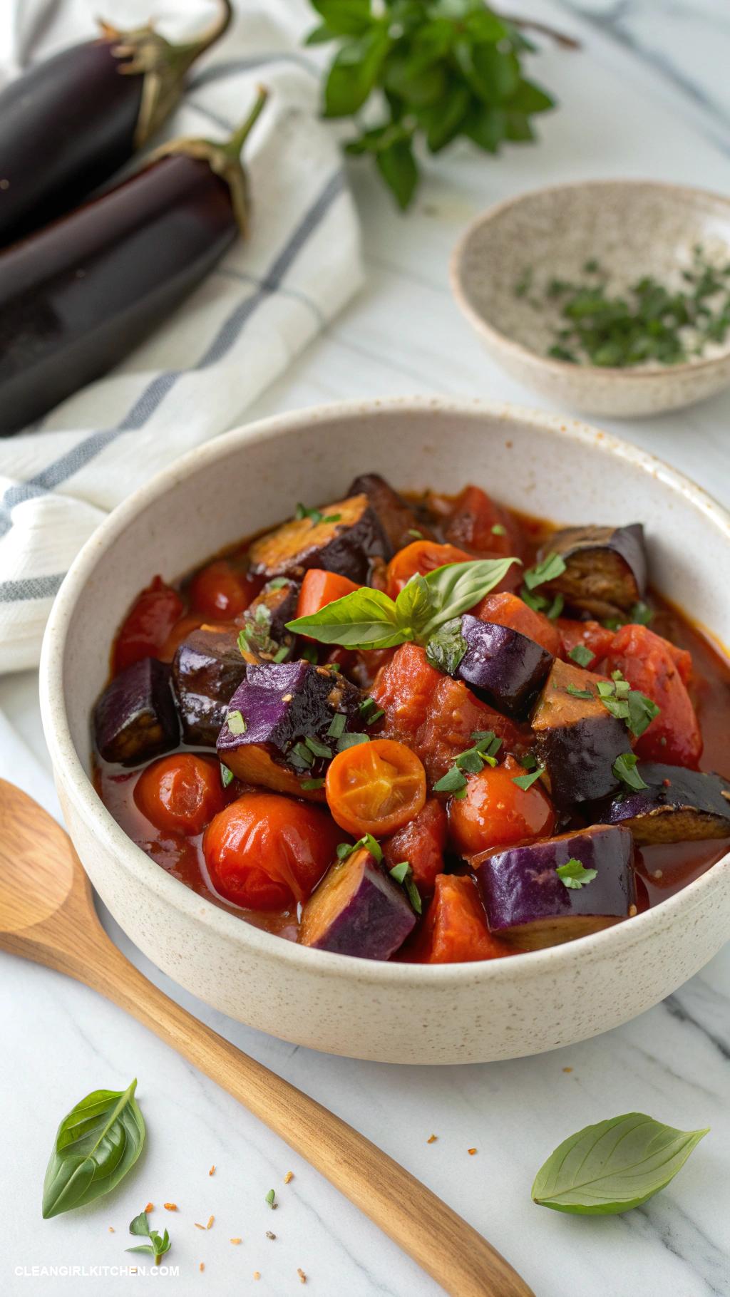 healthy eggplant recipes Eggplant and Tomato Stew with Herbs