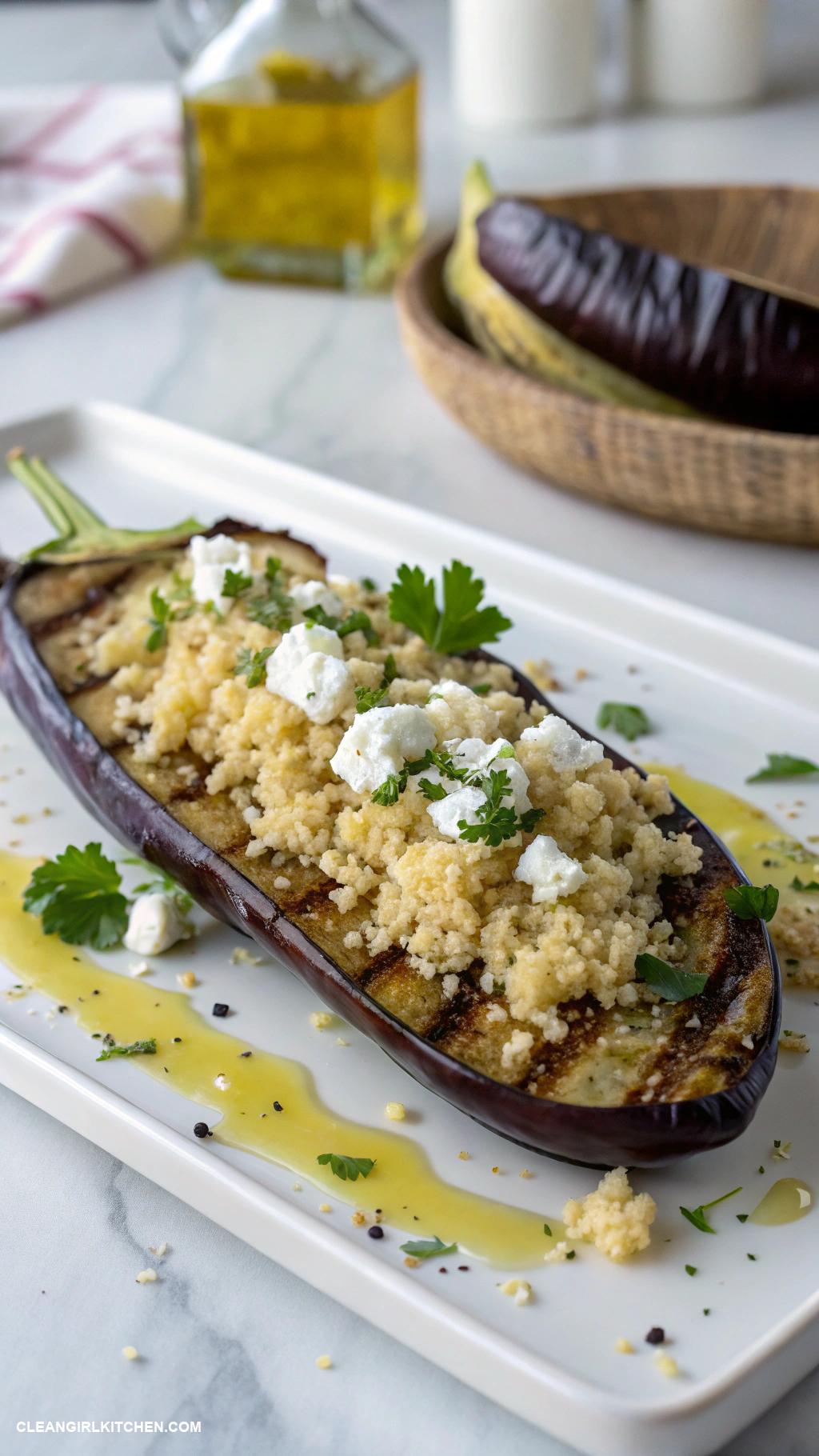 healthy eggplant recipes Grilled Eggplant with Quinoa and Feta