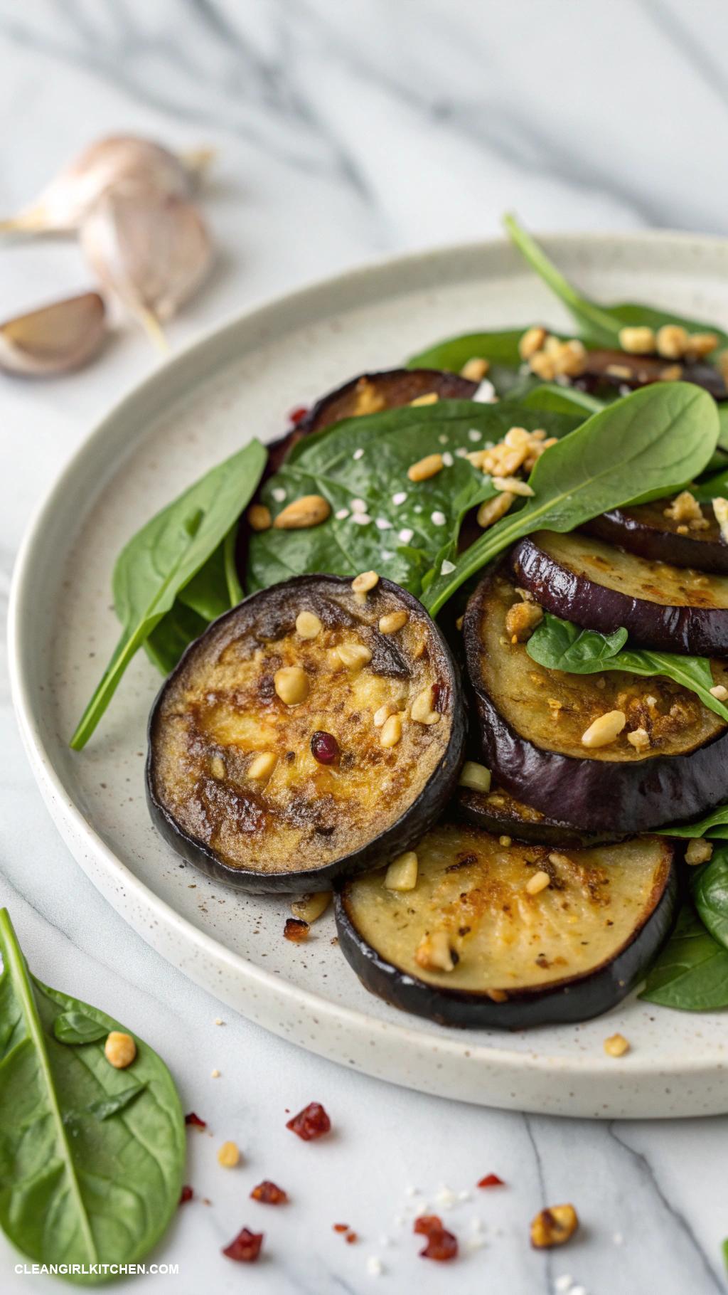 healthy eggplant recipes Sautyed Eggplant with Garlic and Spinach