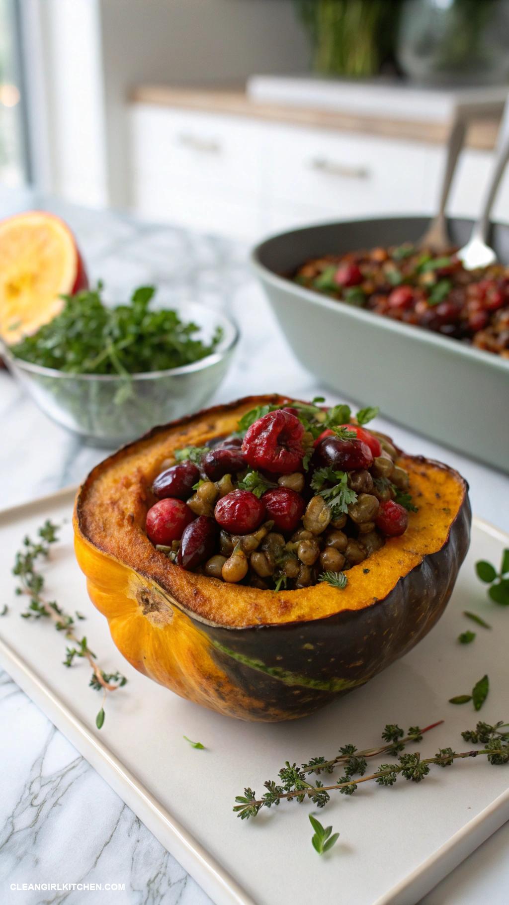 healthy fall meals Stuffed Acorn Squash with Lentils and Cranberries