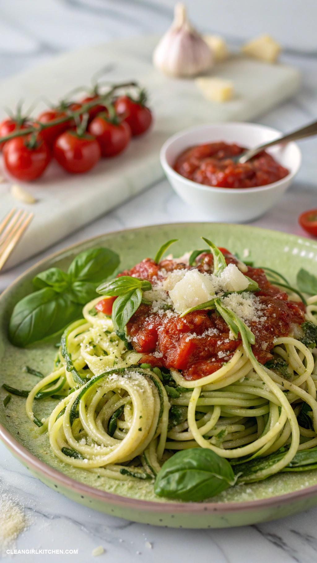 healthy garlic recipes Zucchini Noodles with Garlic Tomato Sauce