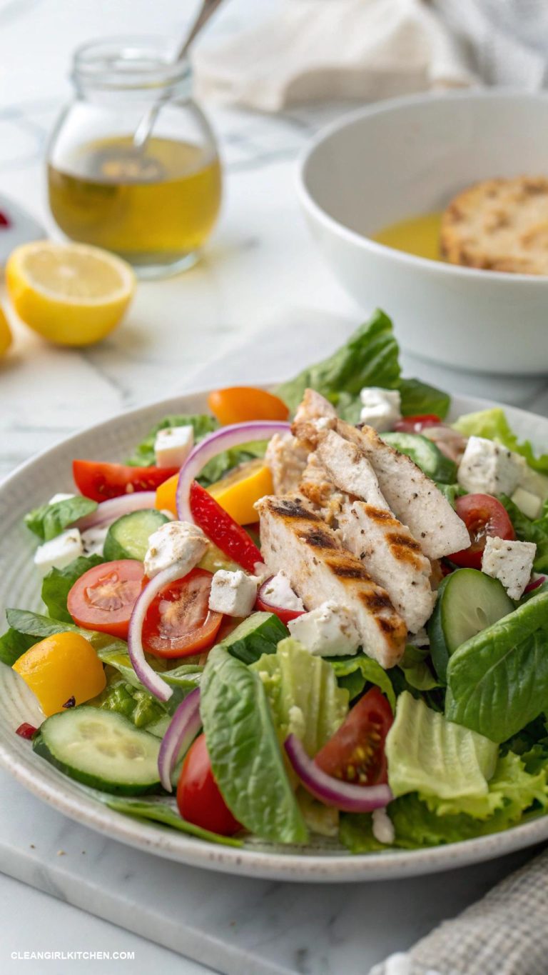 healthy low carb dinners Greek Salad with Grilled Chicken and Feta Cheese