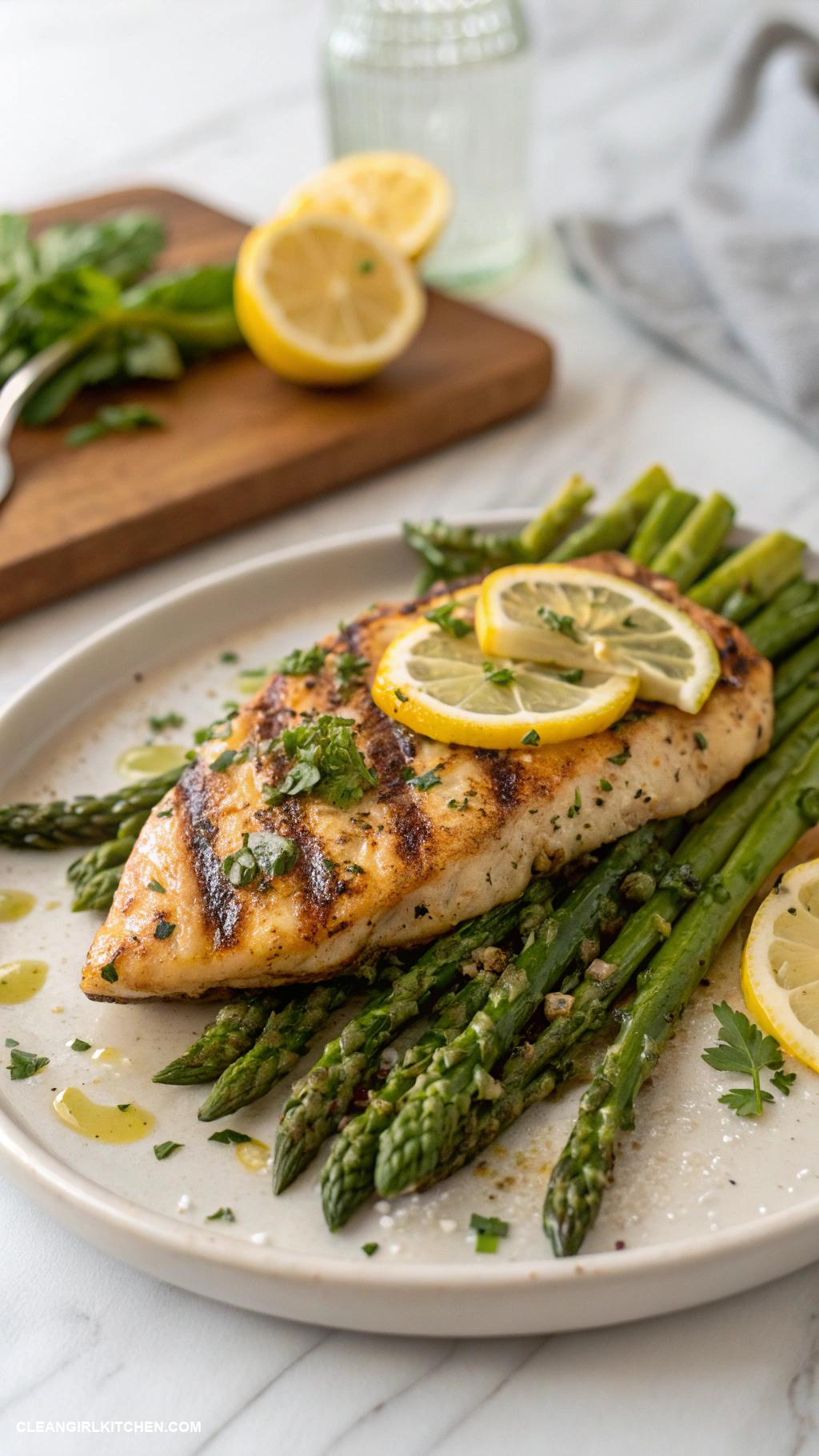healthy low carb dinners Grilled Lemon Herb Chicken with Asparagus