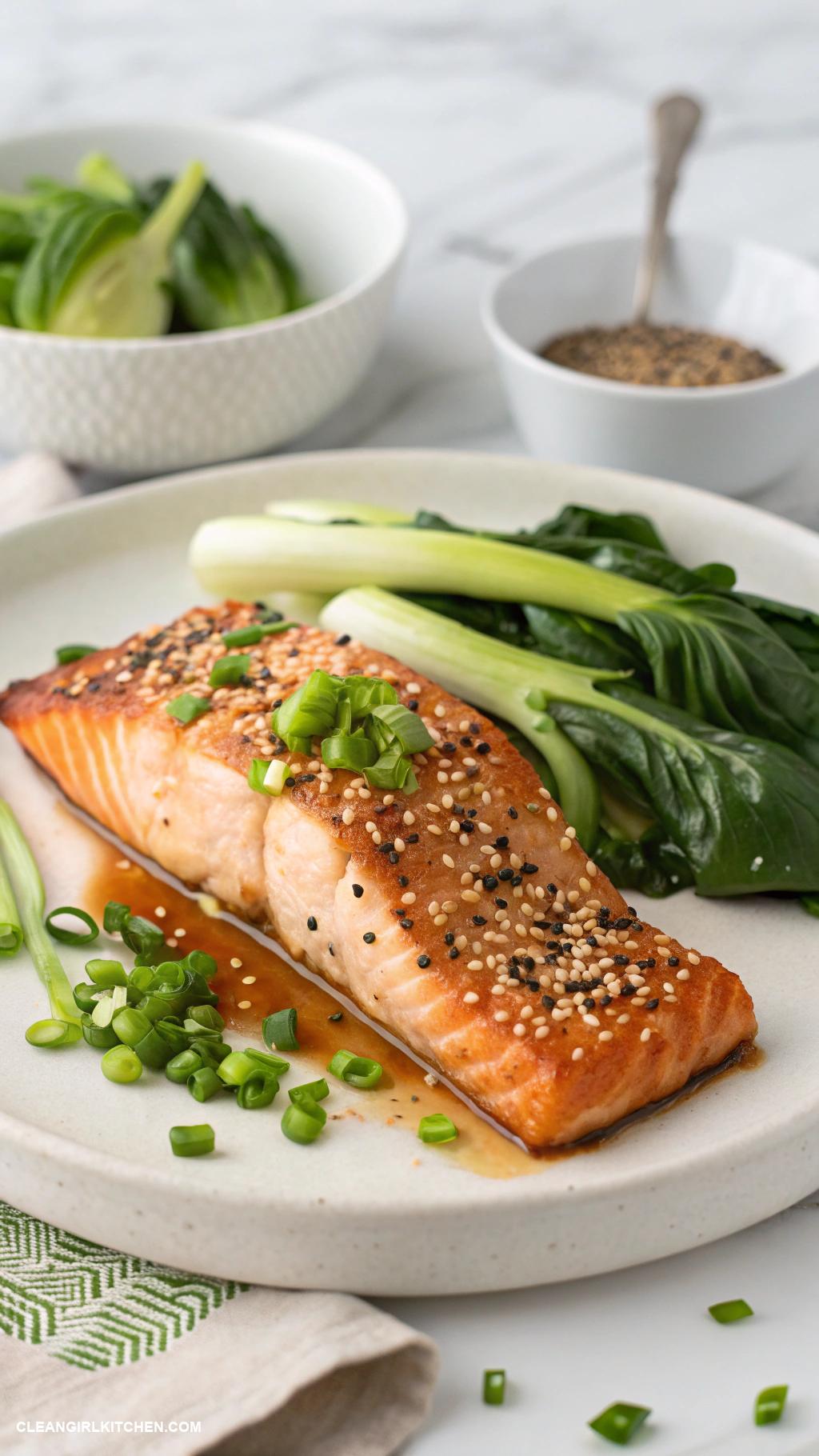 healthy low carb dinners Sesame Ginger Salmon with Bok Choy