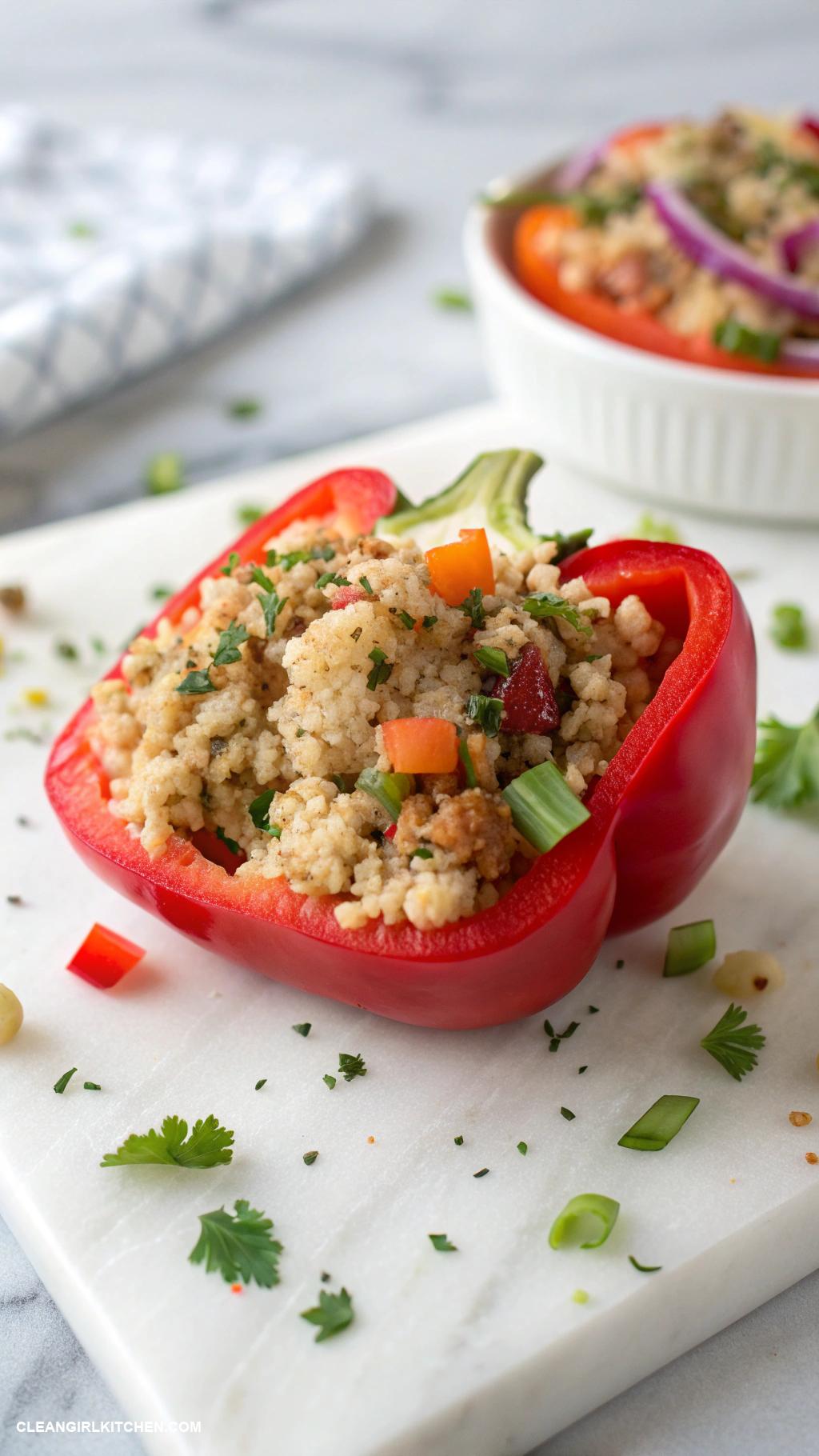 healthy low carb dinners Stuffed Bell Peppers with Ground Turkey and Cauliflower Rice