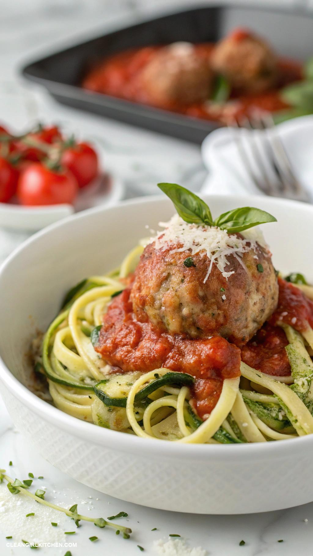 healthy low carb dinners Turkey Meatballs with Zucchini and Marinara Sauce
