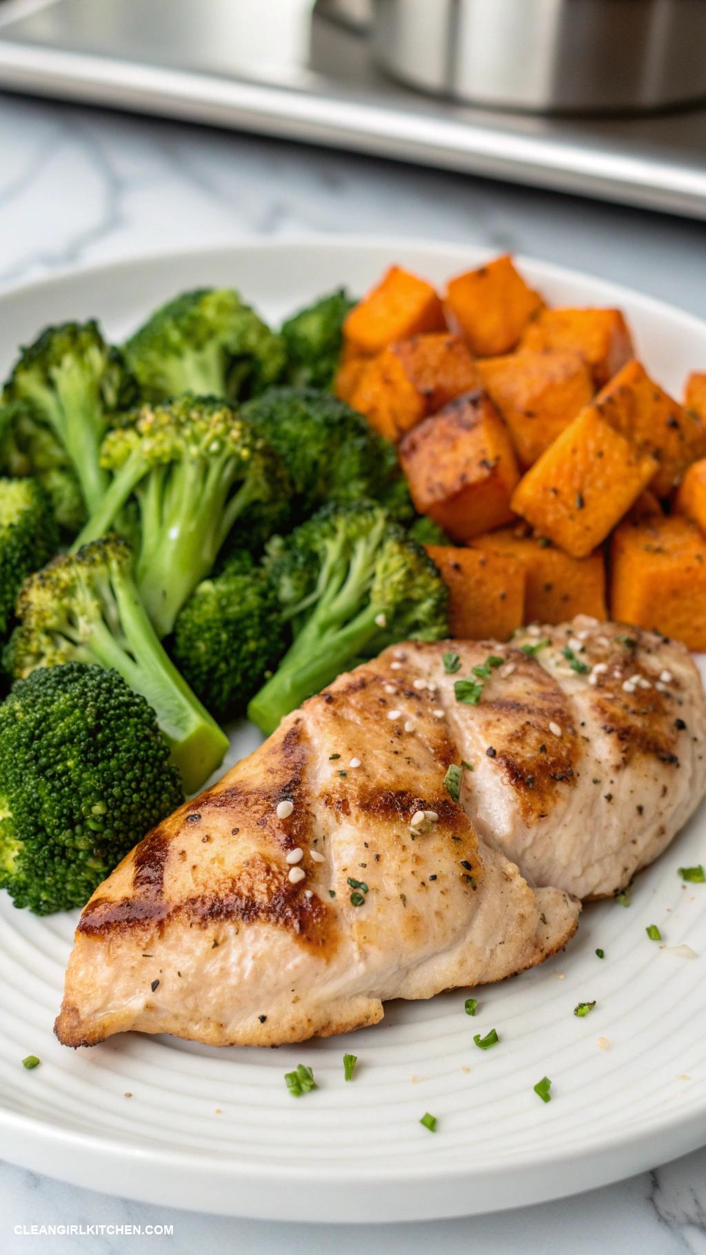 healthy lunch ideas for work Grilled Chicken Breast with Steamed Broccoli and Sweet Potatoes