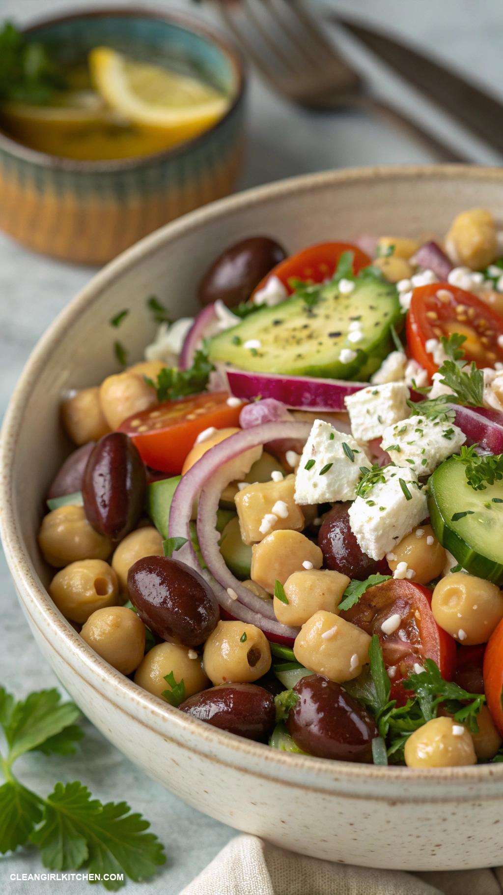 healthy lunch ideas for work Mediterranean Chickpea Salad with Feta and Olives