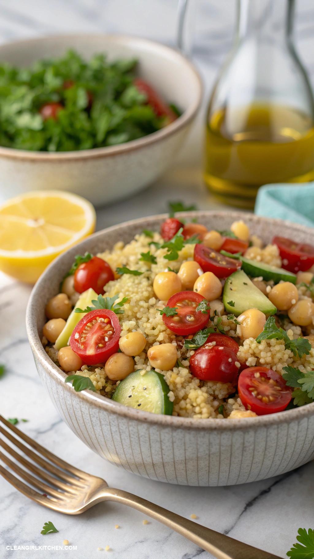 healthy lunch ideas for work Quinoa Salad with Chickpeas Cucumber and Lemon Vinaigrette