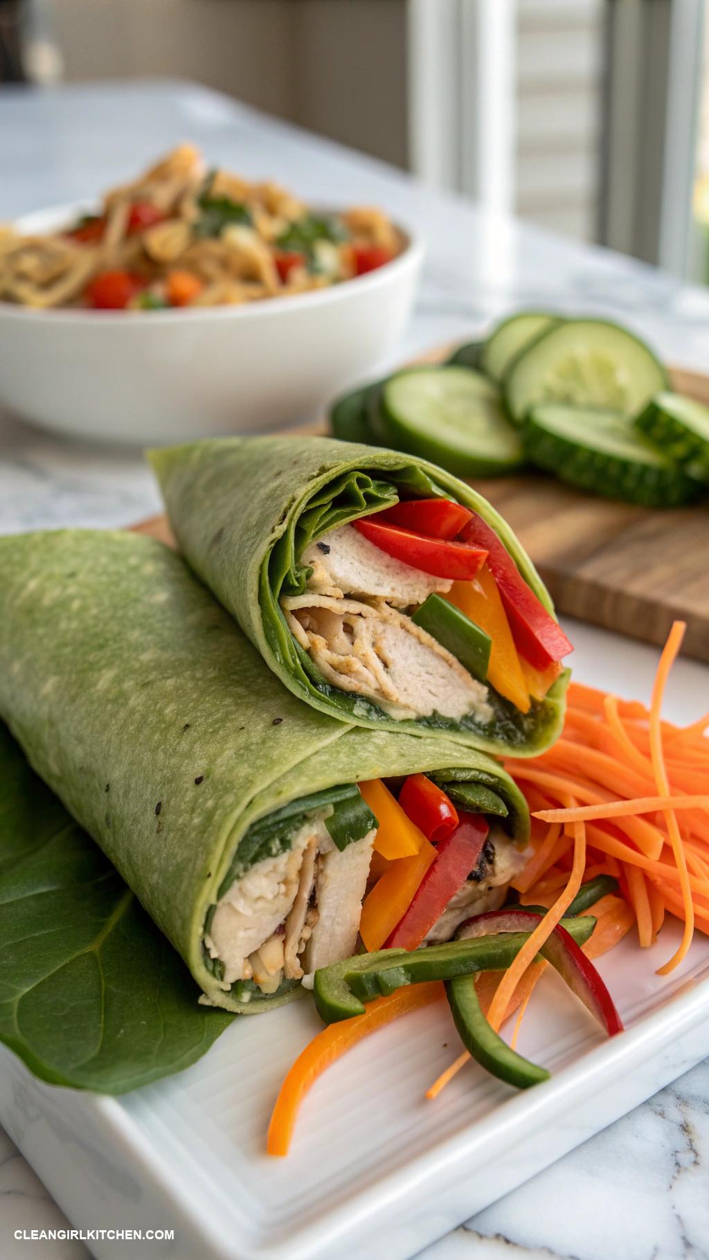 healthy lunch ideas for work Spinach Wrap with Hummus Sliced Turkey and Mixed Veggies
