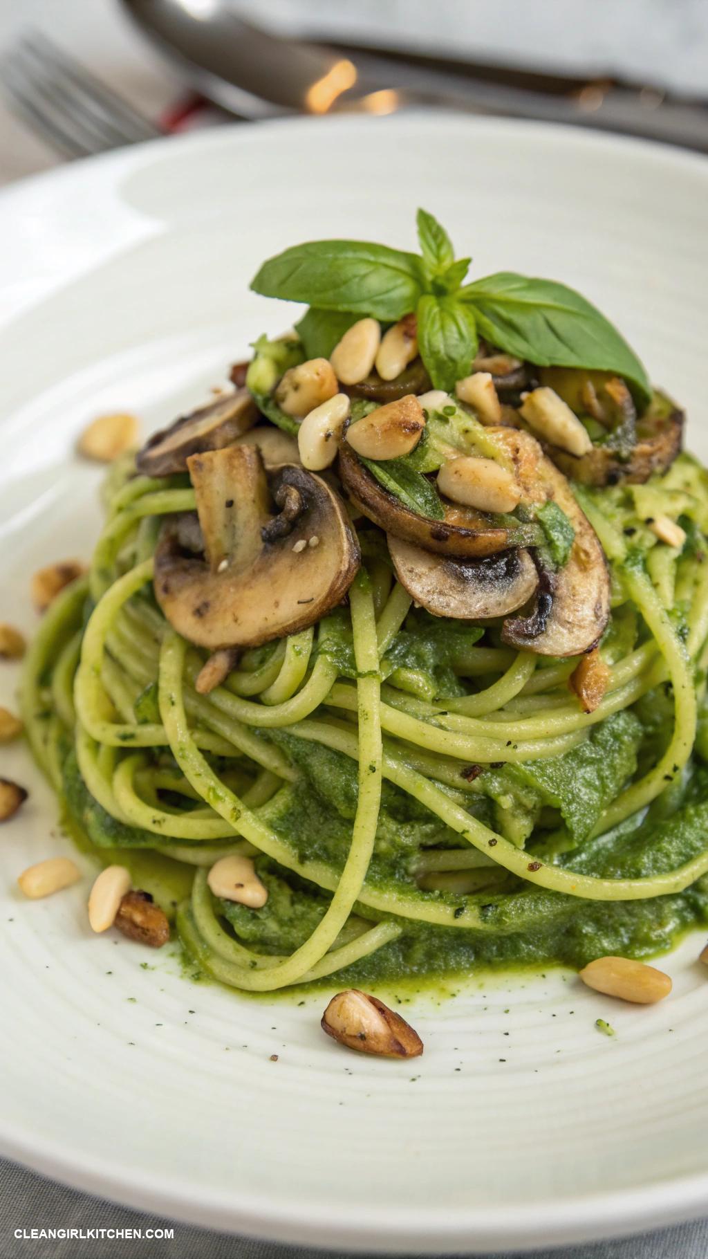 healthy mushroom recipes Mushroom and Zucchini Noodles with Pesto