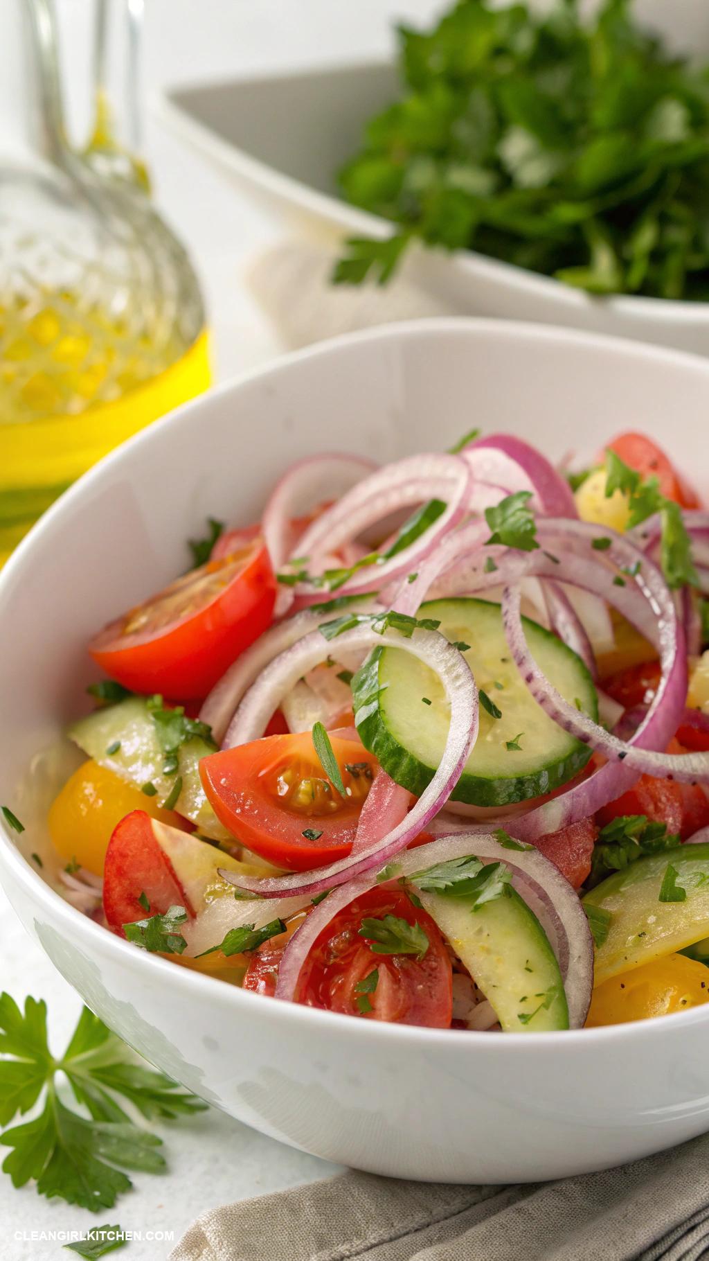 healthy onion recipes Onion Tomato and Cucumber Salad with Lemon Dressing