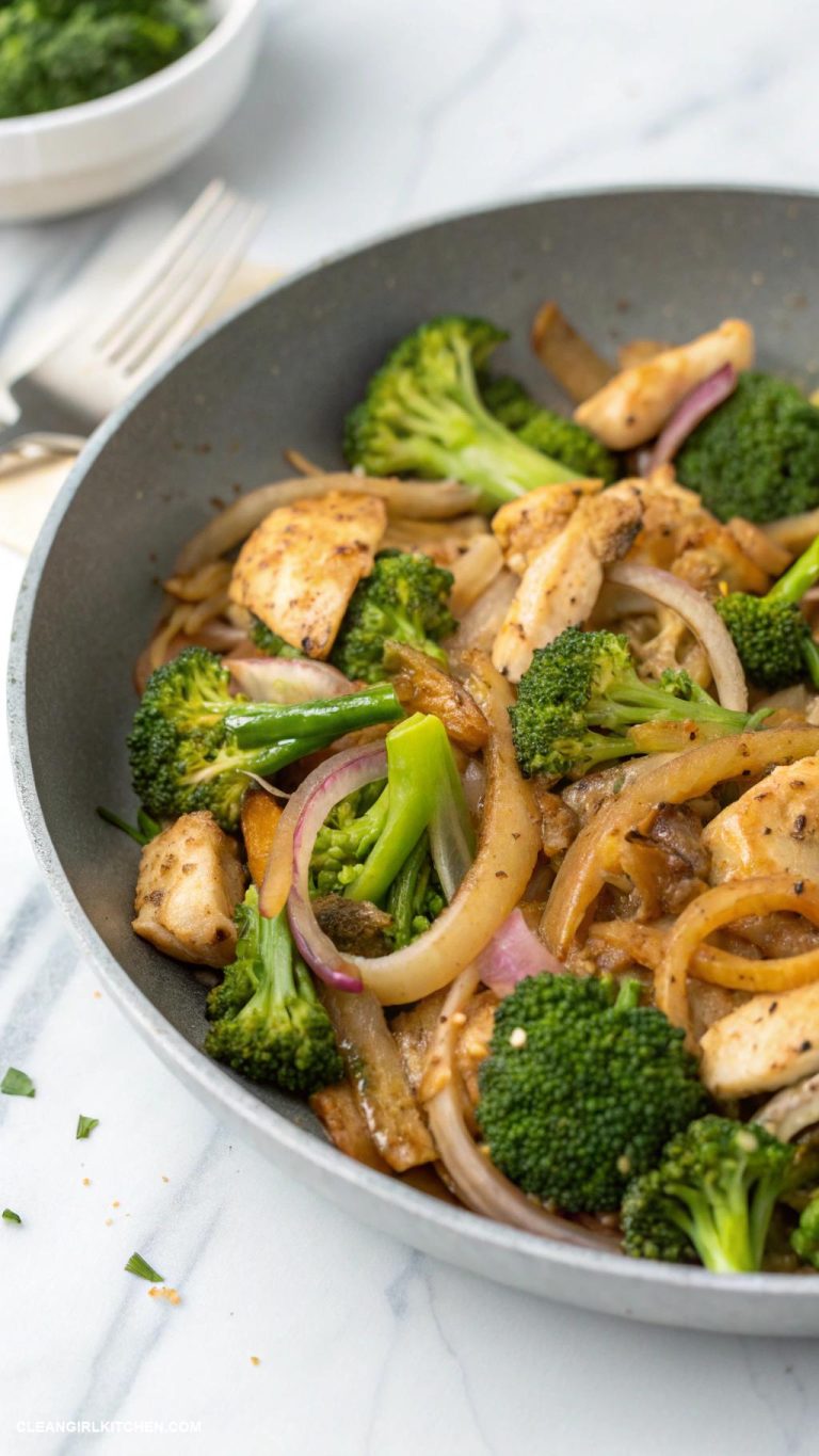 healthy onion recipes Sautyed Onions with Broccoli and Chicken Stir Fry
