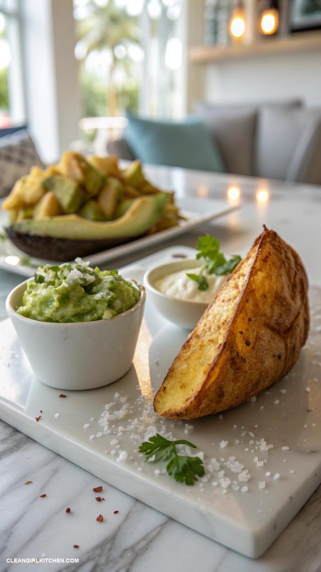 healthy potato recipes Crispy Baked Potato Wedges with Avocado Dip