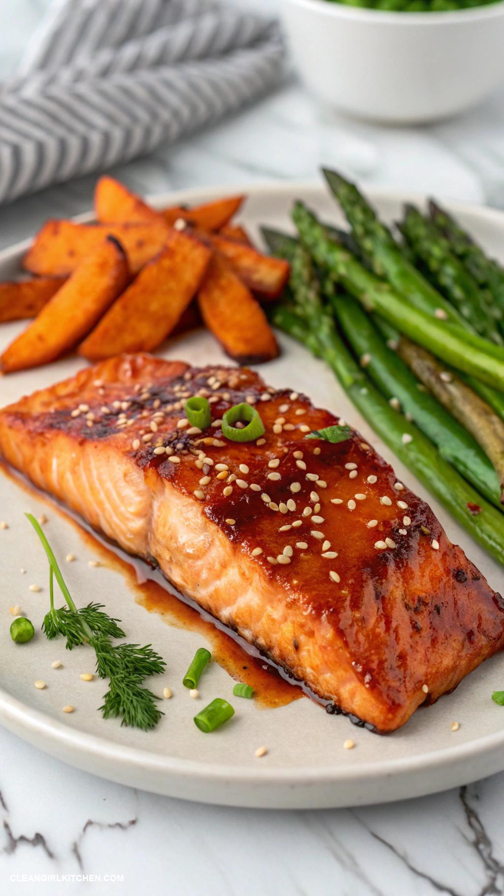 healthy salmon recipes Maple Glazed Salmon with Sweet Potato Wedges