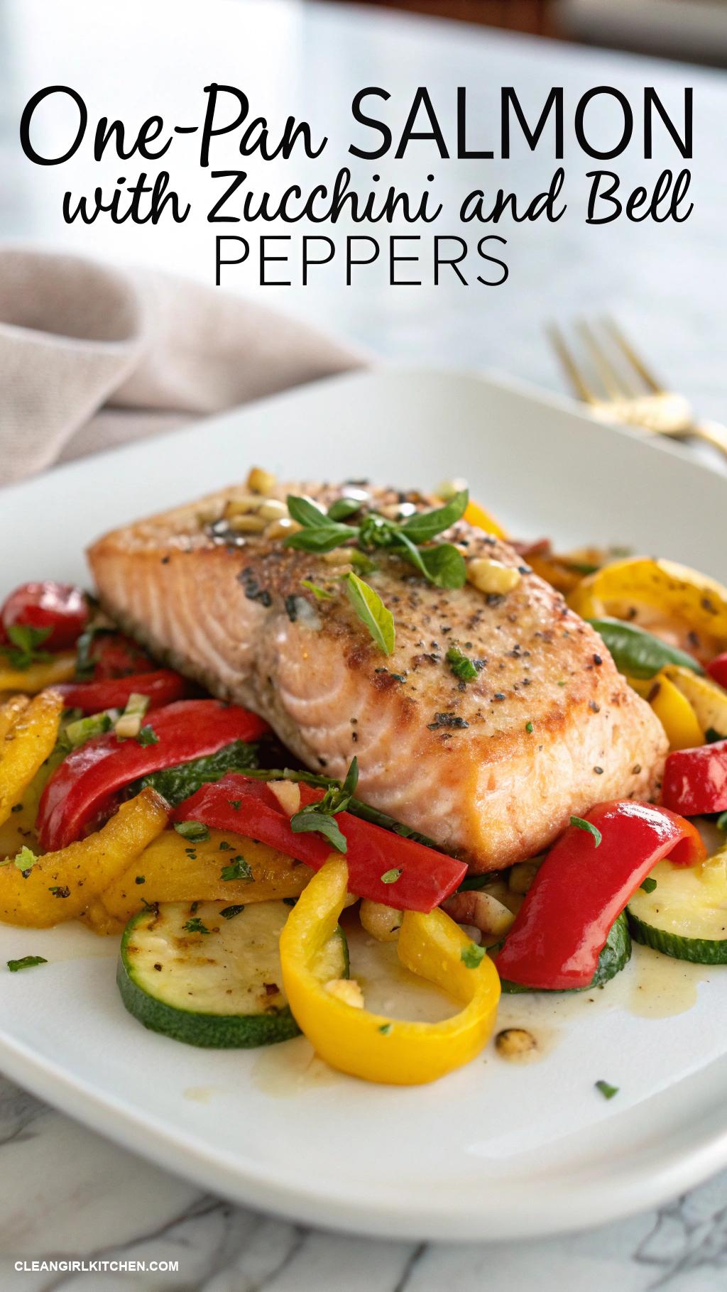healthy salmon recipes One Pan Salmon with Zucchini and Bell Peppers