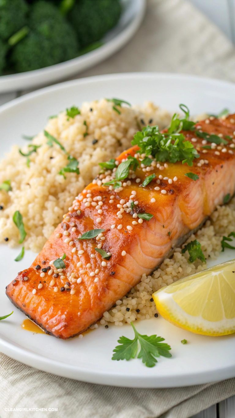 healthy salmon recipes Spicy Baked Salmon with Quinoa and Broccoli