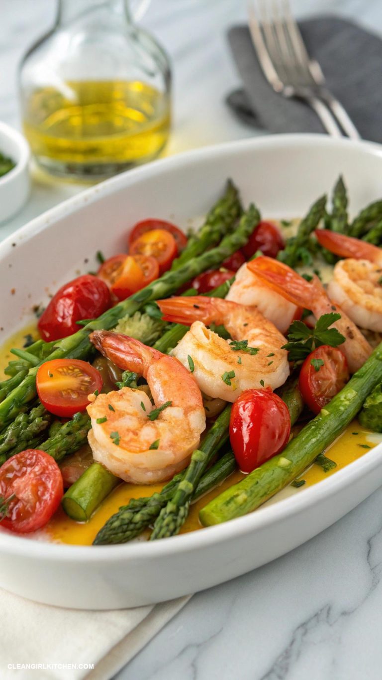 healthy shrimp recipes Baked Shrimp with Asparagus and Tomatoes