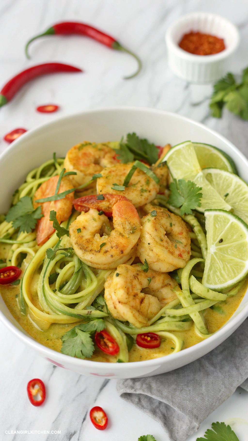 healthy shrimp recipes Coconut Curry Shrimp with Zucchini Noodles