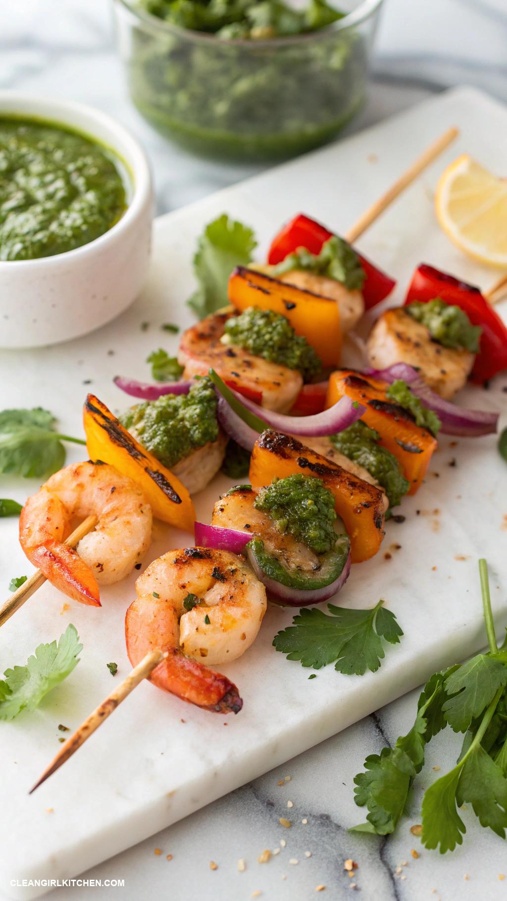 healthy shrimp recipes Grilled Shrimp Skewers with Chimichurri Sauce