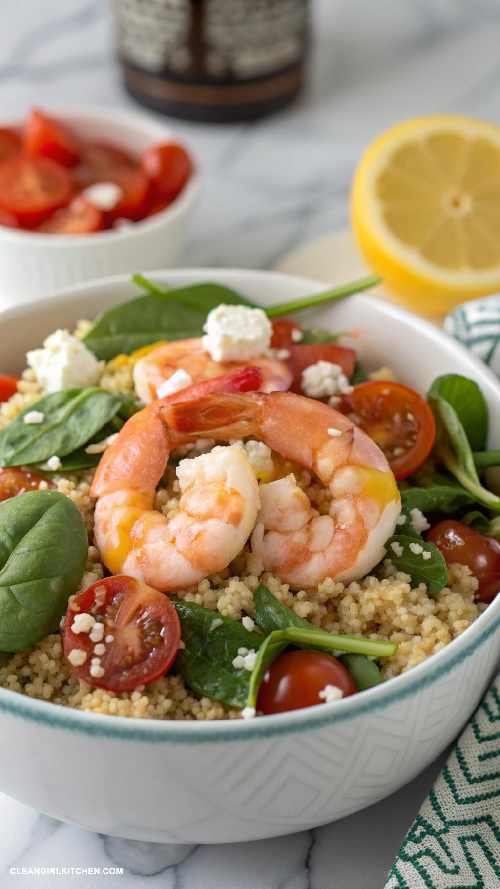 healthy shrimp recipes Shrimp Quinoa Bowl with Spinach and Feta