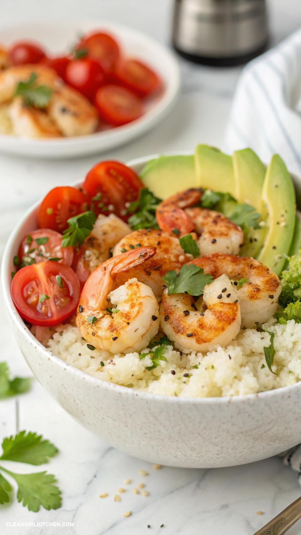 healthy shrimp recipes Shrimp and Cauliflower Rice Bowl