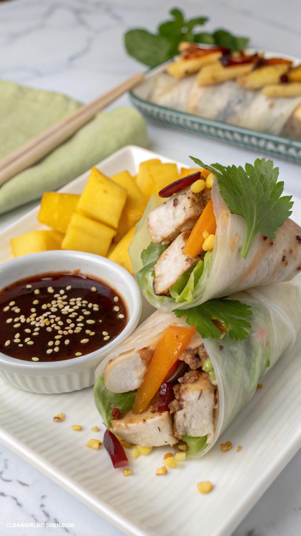 healthy spring rolls Chicken and Mango Spring Rolls with Spicy Hoisin Sauce