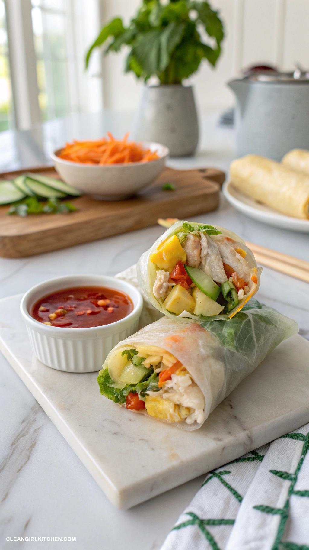 healthy spring rolls Chicken and Pineapple Spring Rolls with Sweet Chili Sauce