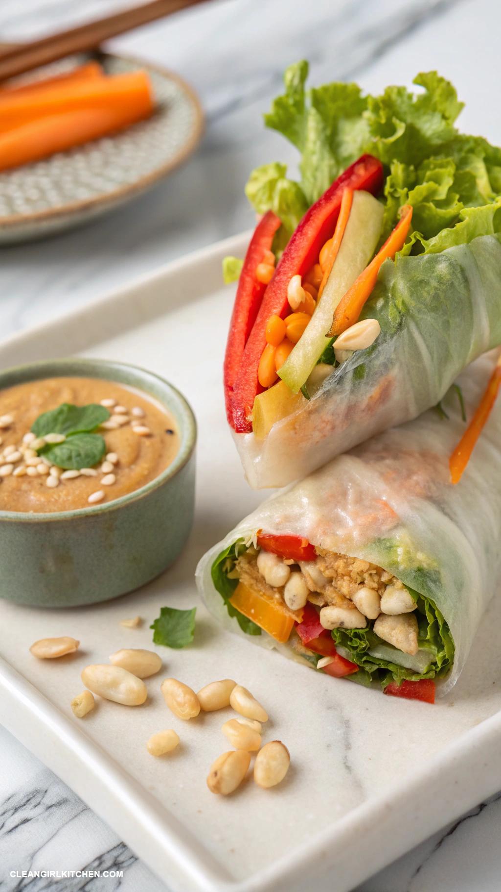 healthy spring rolls Fresh Veggie Spring Rolls with Peanut Dipping Sauce