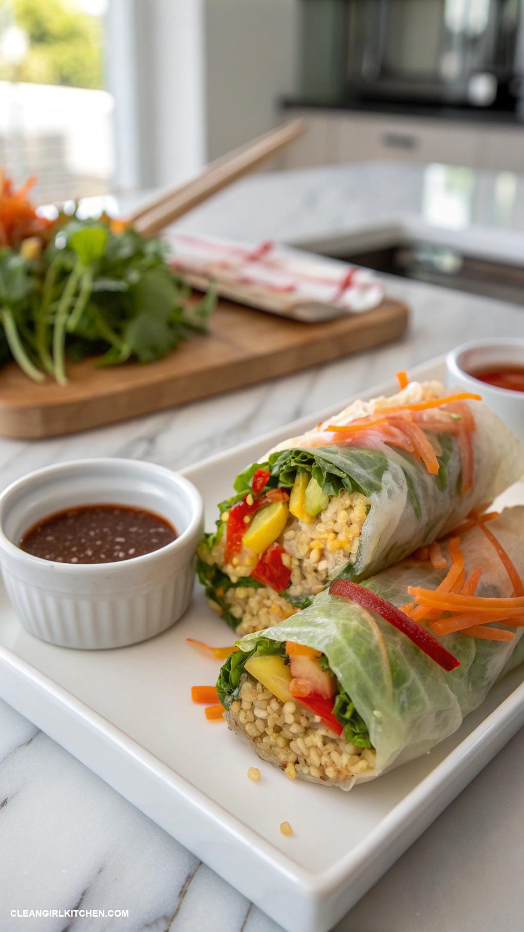 healthy spring rolls Quinoa and Veggie Spring Rolls with Soy Sauce