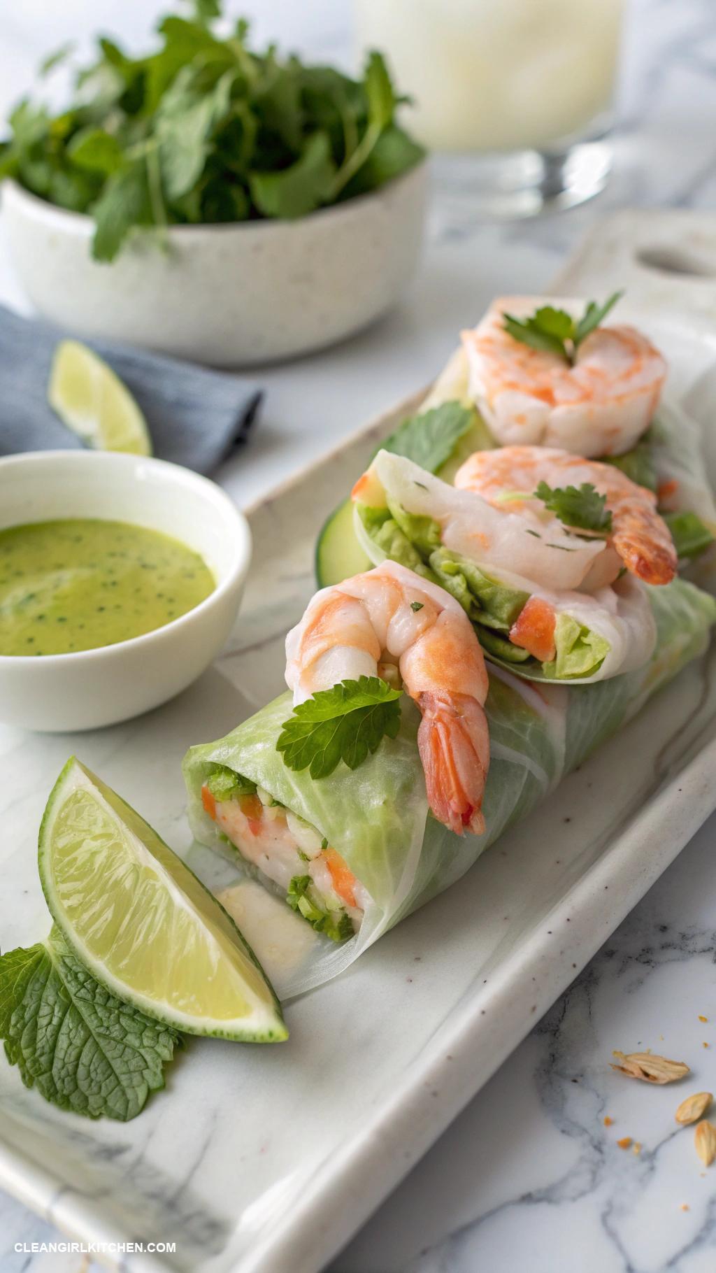 healthy spring rolls Shrimp and Avocado Spring Rolls with Lime Dressing