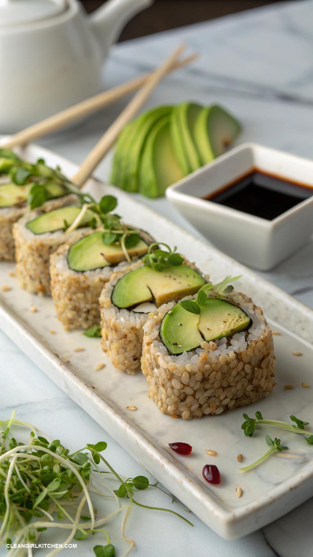 healthy sushi recipes Brown Rice Sushi Rolls with Avocado and Cucumber