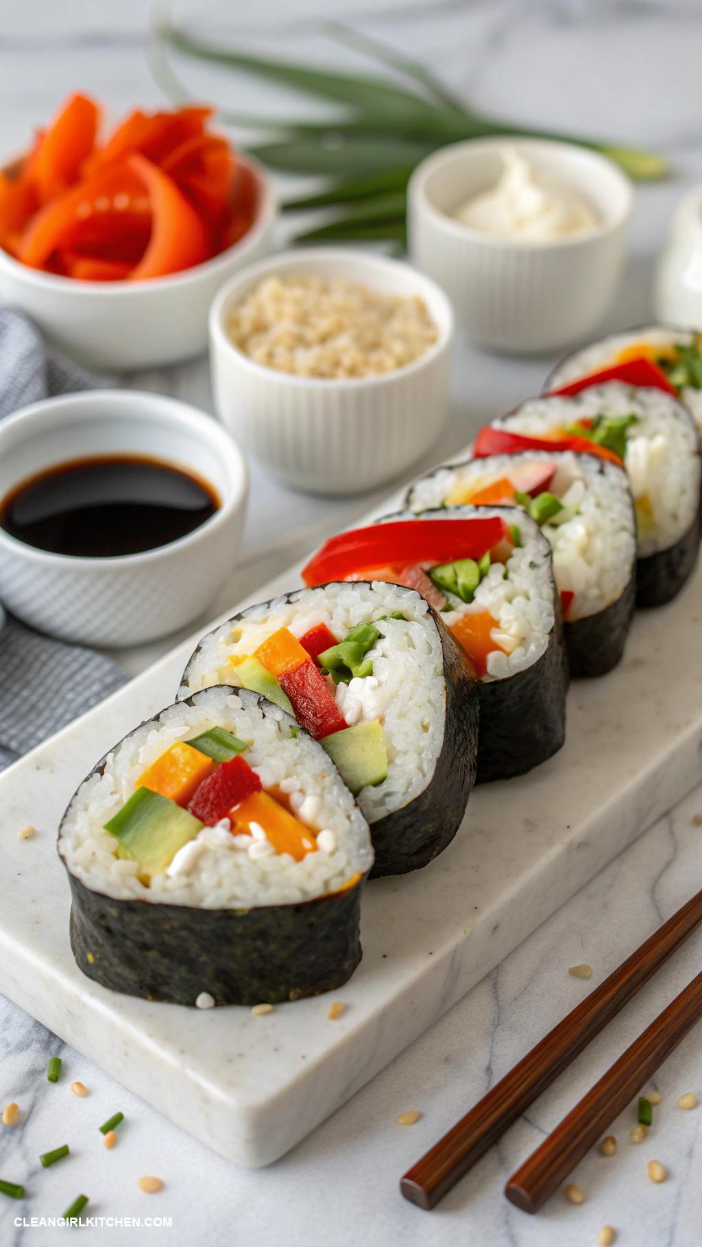 healthy sushi recipes Cauliflower Rice Sushi with Bell Peppers and Cream Cheese