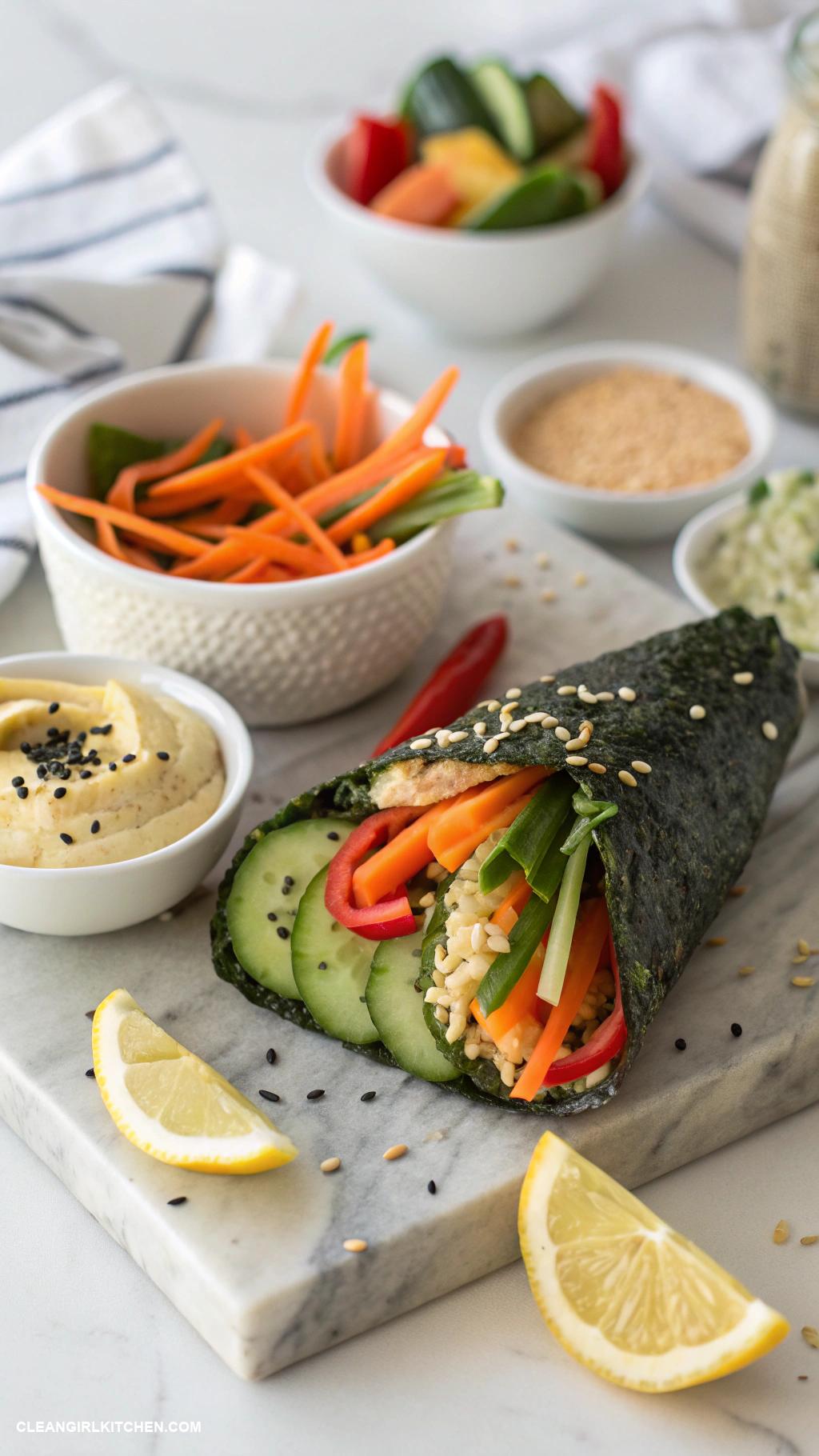 healthy sushi recipes Nori Wraps with Hummus and Fresh Vegetables