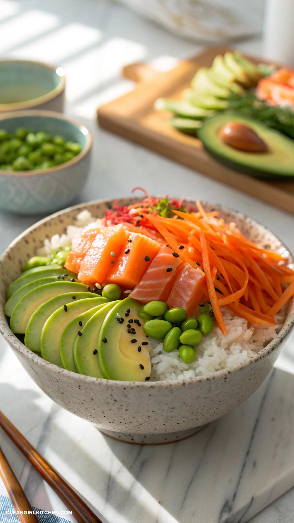 healthy sushi recipes Sushi Bowls with Edamame and Carrots