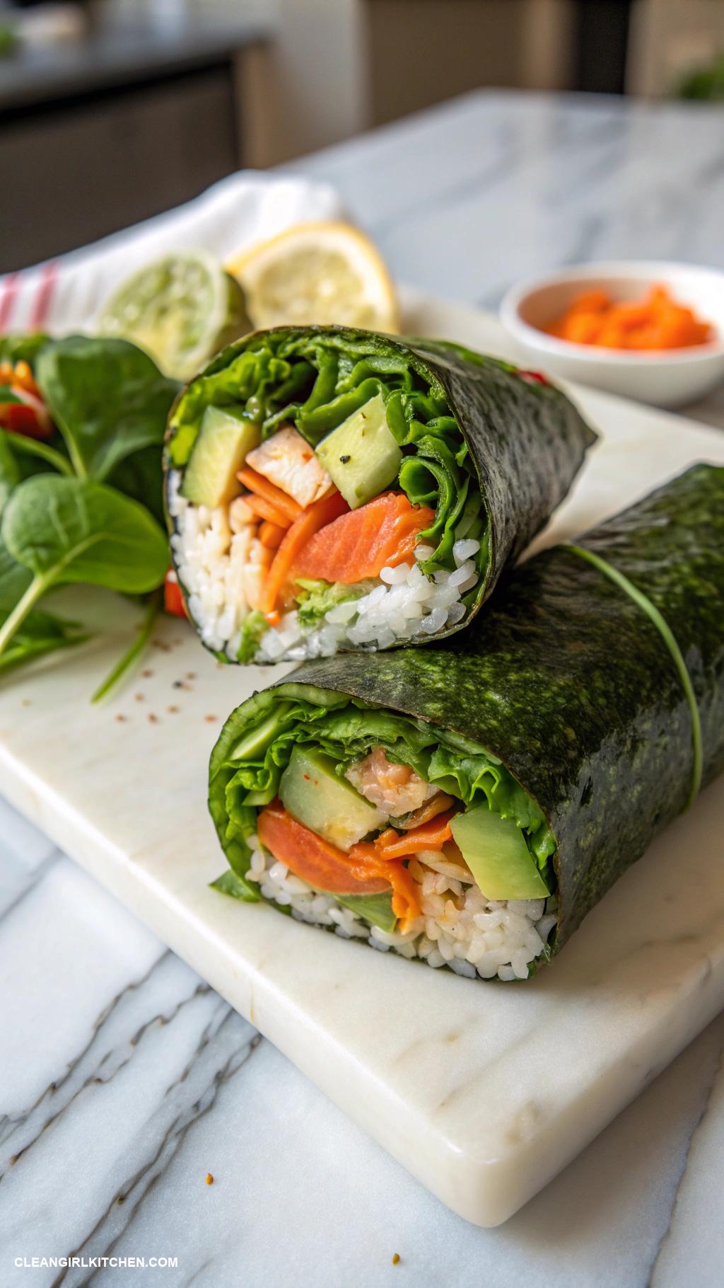 healthy sushi recipes Sushi Burritos with Brown Rice and Fresh Greens