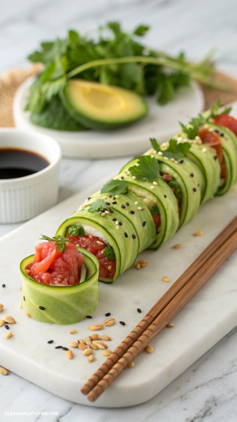 healthy sushi recipes Zucchini Noodle Sushi with Spicy Tuna