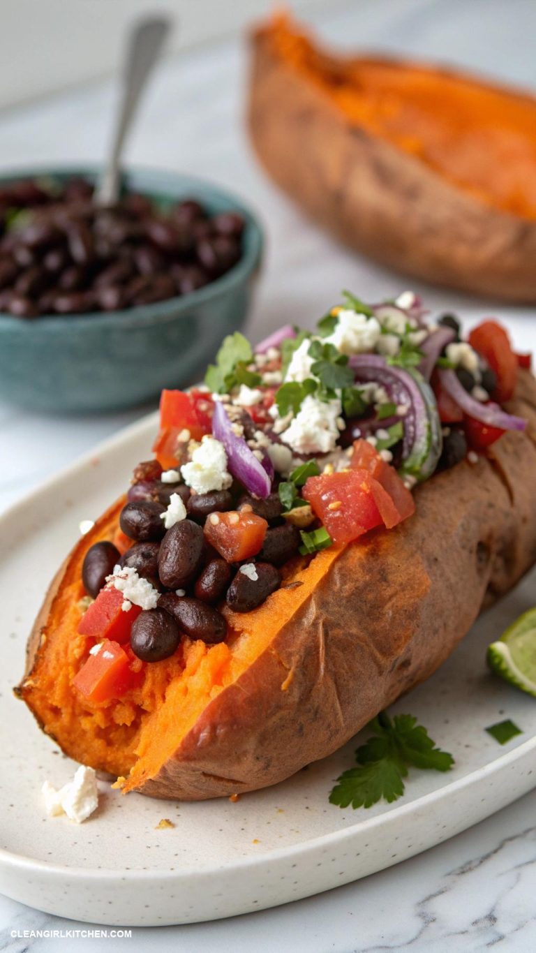 healthy weight loss recipes Baked Sweet Potato with Black Beans and Salsa