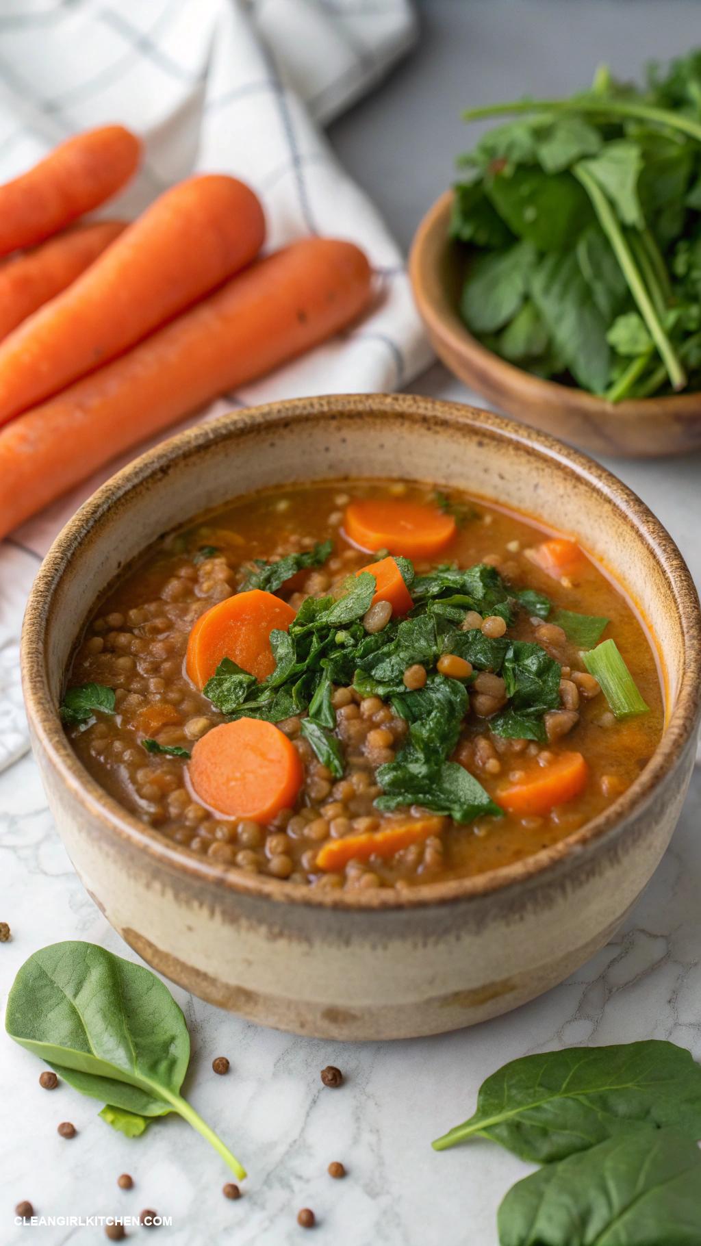 healthy winter dinners Lentil Soup with Carrots and Spinach