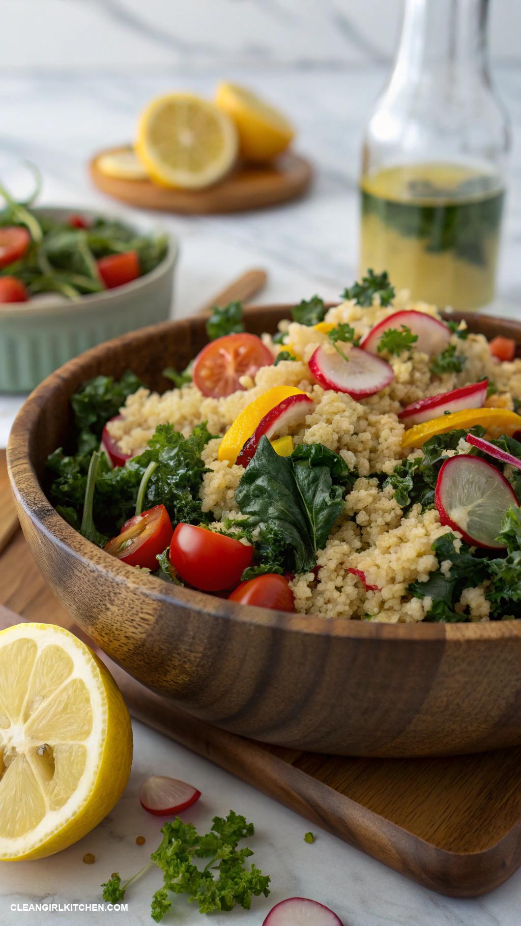 healthy winter dinners Quinoa and Kale Salad with Lemon Vinaigrette