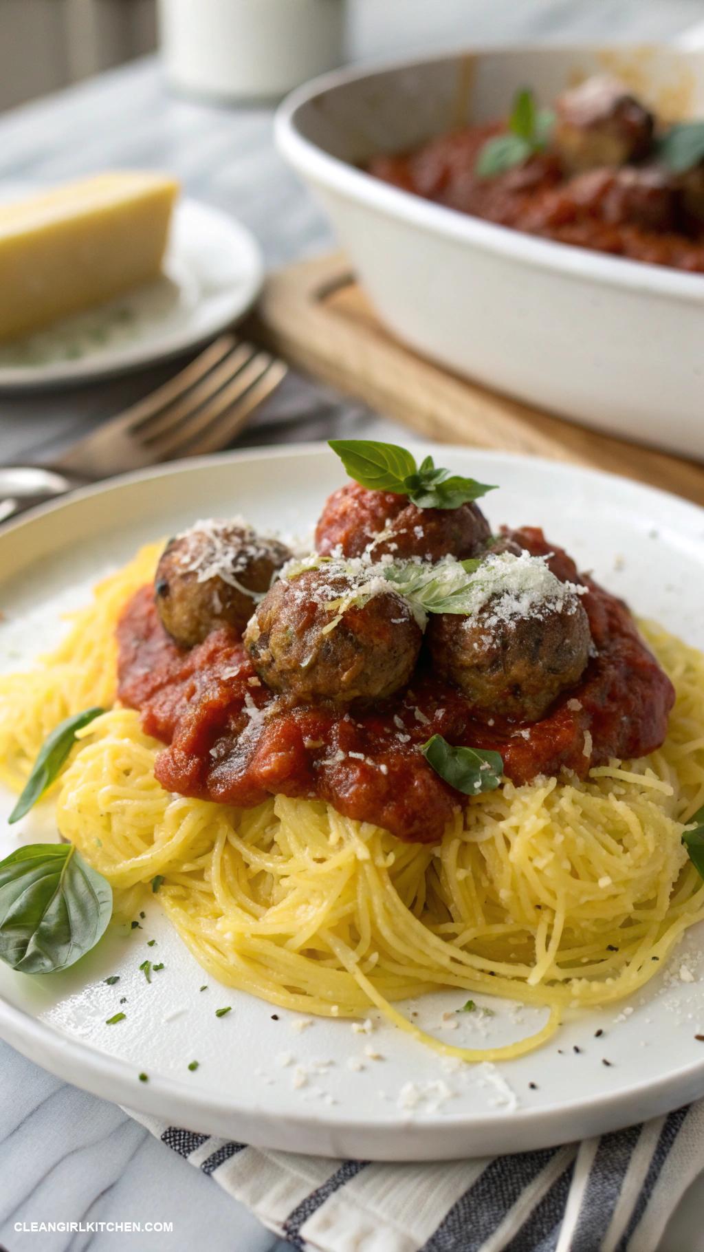 healthy winter dinners Spaghetti Squash with Turkey Meatballs and Marinara Sauce