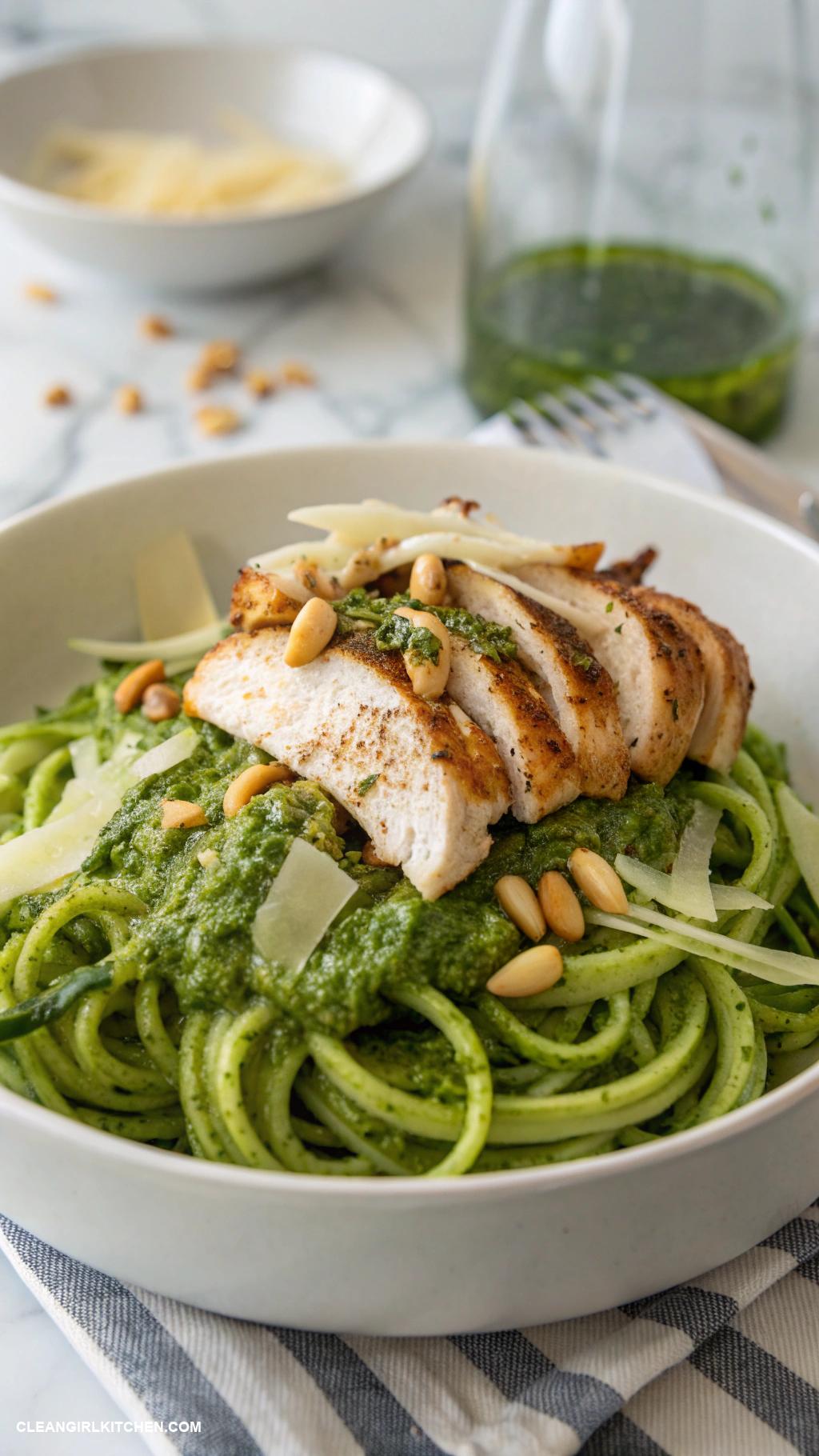 healthy winter meals Zucchini Noodles with Pesto and Grilled Chicken