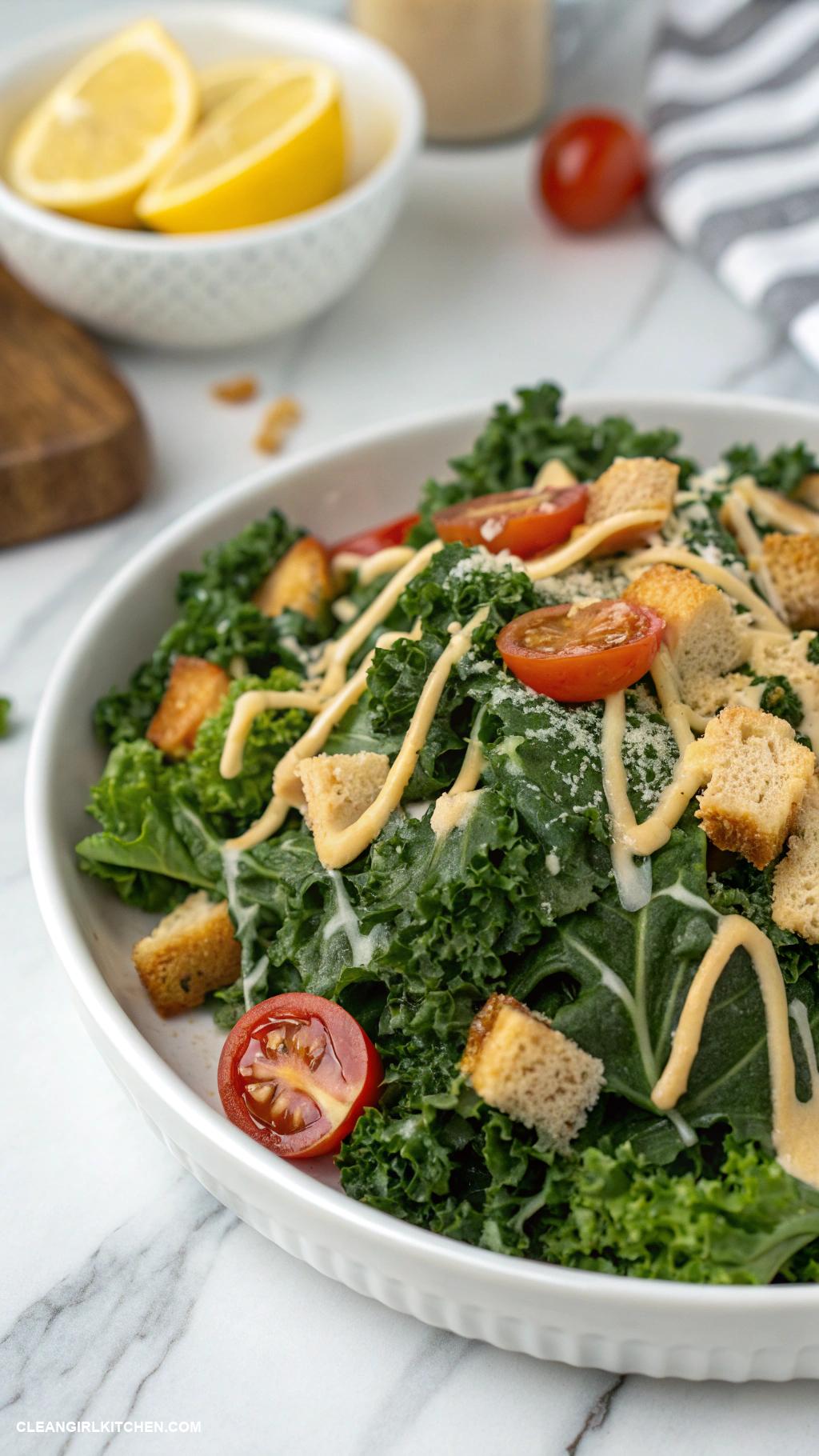 kale salad recipes Kale Caesar Salad with Tahini Dressing